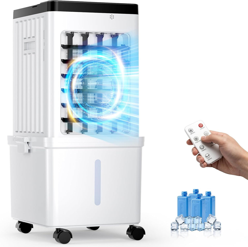 Portable Air Conditioners, Swamp Cooler with 4 Wind Modes, 3 Speeds, 3.5-Gallon Water Tank for Evaporative Air Cooler Long Cooling, 45 dB Windowless Air Conditioner 120° Oscillation 4 Ice Packs