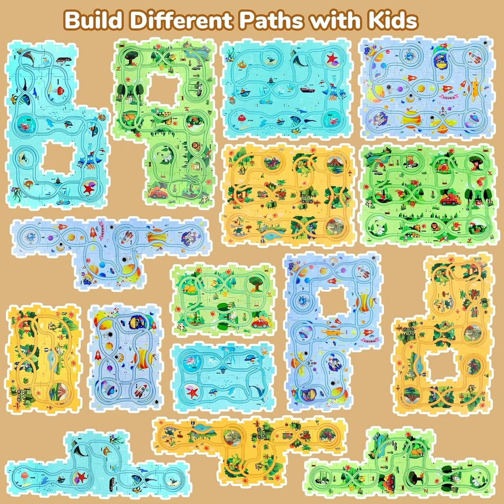Puzzle Racer Kids Car Track with toys (4 Pack)