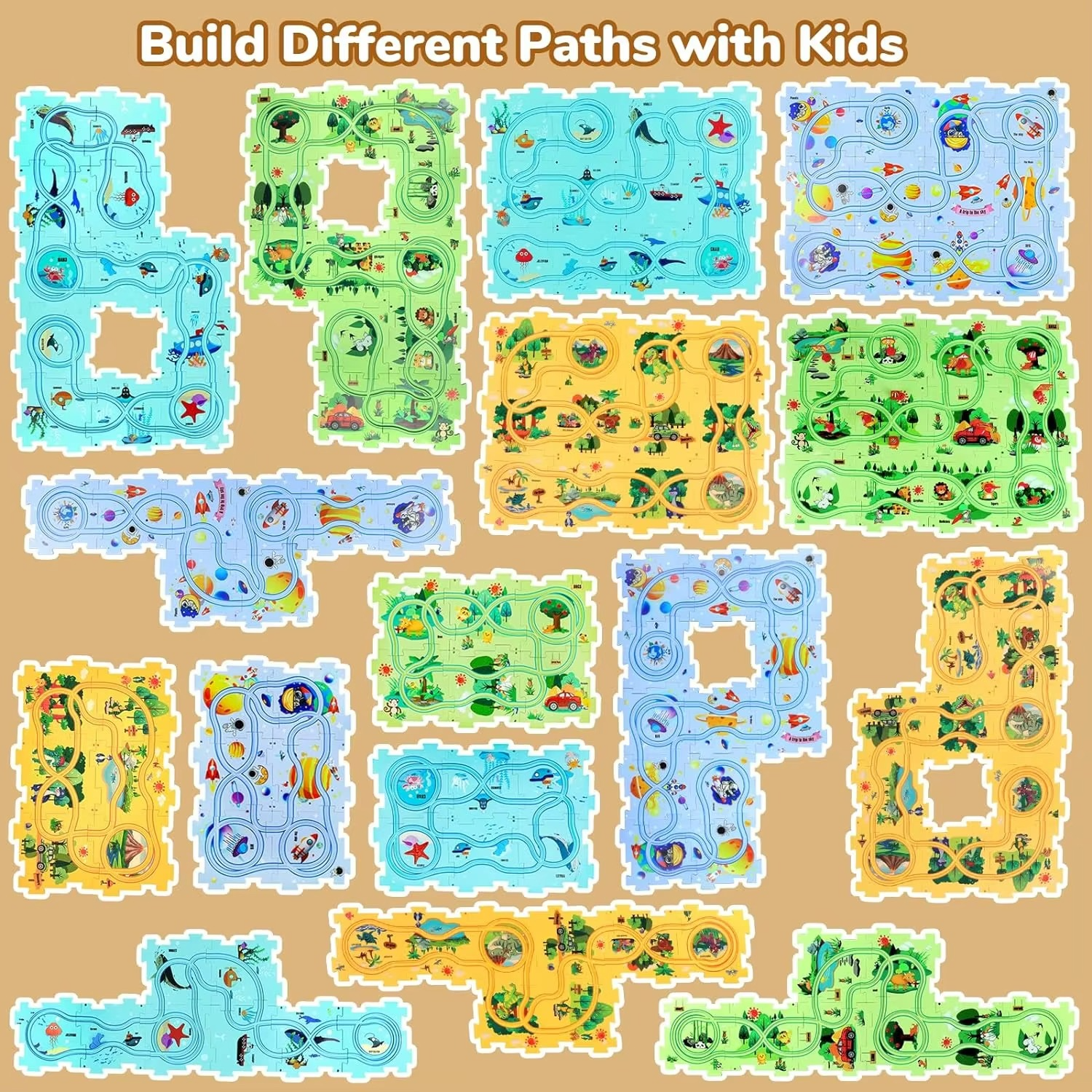 Puzzle Racer Kids Car Track with toys (4 Pack)