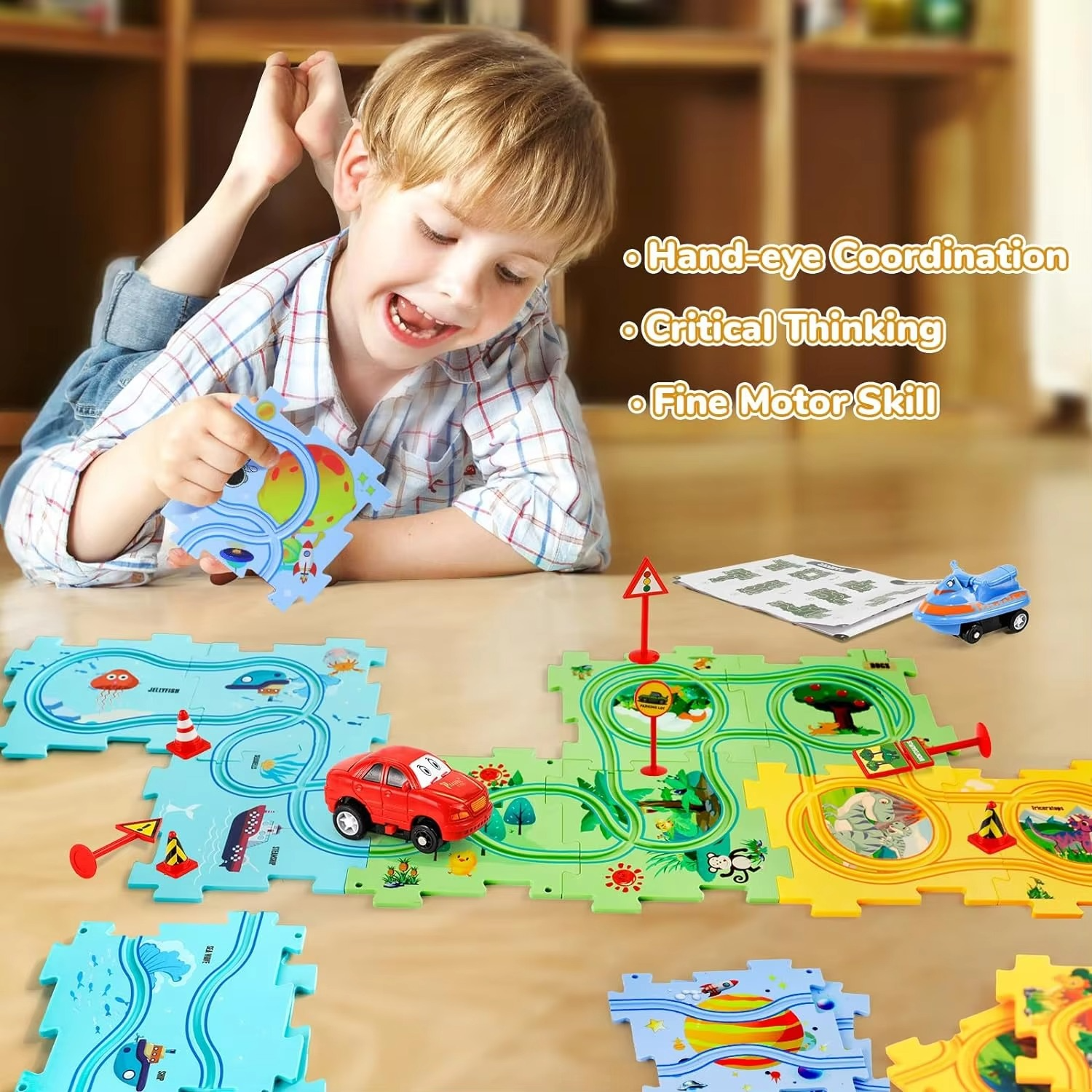 Puzzle Racer Kids Car Track with toys (4 Pack)