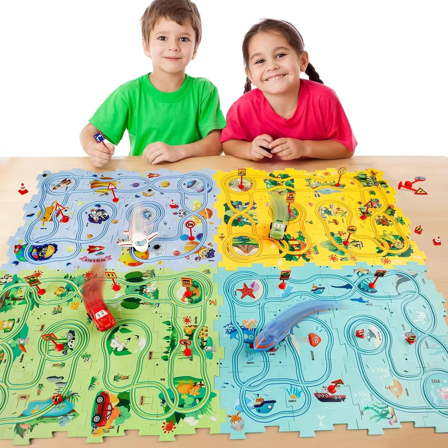 Puzzle Racer Kids Car Track with toys (4 Pack)