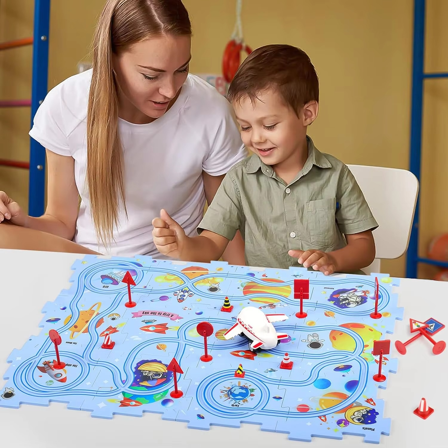 Puzzle Racer Kids Car Track with toys (4 Pack)