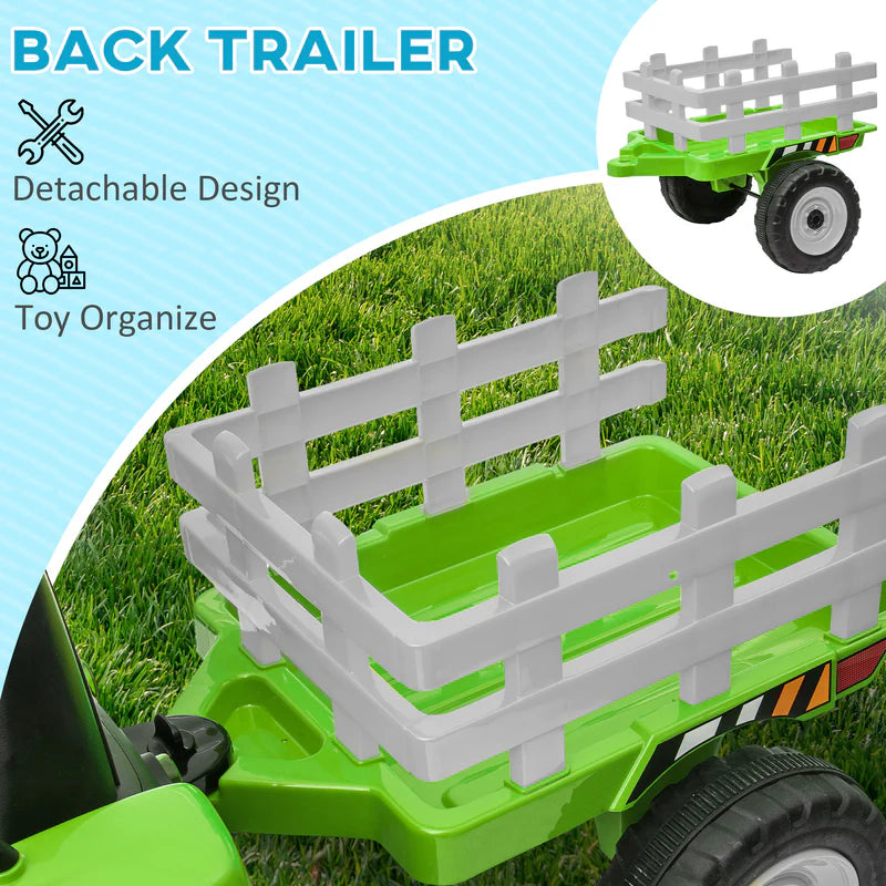 12V Ride on Tractor with Trailer, 25W Dual Motors, Battery Powered Electric Tractor with Remote Control